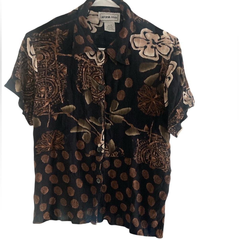 VTG California Krush brown and black Hawaiian print top- M